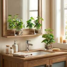 1 pieza Planta artificial en maceta múltiples estilos, follaje falso realista con maceta de vidrio transparente, ornamento de escritorio interior para decoración del hogar y sala de estar - A - Ver 3