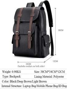 Mochila de cuero PU para hombre, mochila negra impermeable,Estilo Vintage con Gran Capacidad, Ideal para Negocios, Trabajo y Viaje, Mochila Elegante y Funcional para Hombre - Ver 3