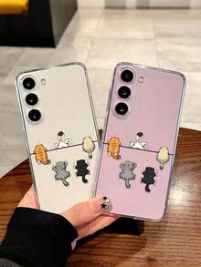 Cat Painted Perforated Transparent Painted Minimalist Fashion Creative Anti-Drop Phone Case Compatible With Ip 17/Ip 17pro/Ip 17promax/ IP16/11/16pro/16plus/16promax/16e/15Promax/13/14/12/XS/XR/7G/8P, Compatible With Samsung Galaxy S25/S25PLUS/S25 Ultra/A16/A36/A26/A56/A50/A12/A32/A52/A72/A51/A21S/A13/A14/S24/S24PLUS/S24Ultra/S20/S23/S22/A53/S20FE/S21 Anti-Drop Phone Protective Case - Multicolor - View 7