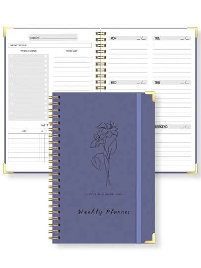 Sổ kế hoạch hàng tuần khổ A5 không ghi ngày tháng, gáy xoắn, bao gồm theo dõi thói quen, lập kế hoạch mục tiêu hàng tuần và nhiệm vụ hàng ngày, phù hợp cho công việc, học tập, bàn làm việc văn phòng, quà tặng cho phụ nữ - nhật ký năng suất
