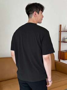 Men's Solid Color Crew Neck T-Shirt - 黑色 - 查看 2
