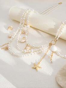 Women's Elegant Shell & Starfish Pendants Design Body Chain, Fashion Vintage Body High Quality Jewelry For Party, Daily Clothing Decor,  All-Match & Exquisite Beaded Jewelry For Birthday Gift, Streetwear Jewelry, Chic Body Jewelry, Pearl Waist Beads - 白色 - 查看 5