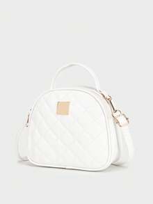1pc Girl's Fashion Diagonal Shoulder Bag, Rhombus Embroidered Purse, Phone Pouch, Coin Wallet - White - View 7