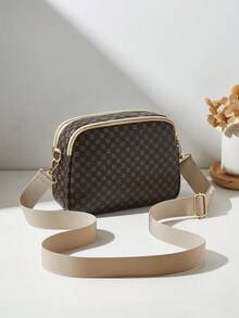1pc Casual Commuter Women's Crossbody Bag, 4 Zipper Design, Solid Color Personalized Fashion Tassel Polka Dot Pattern, Comfortable Handheld And Shoulder Strap, Large Capacity, Suitable For Travel, Shopping, Commuting - Coffee - View 5
