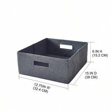 Gray Textured Half-Size Fabric Storage Bin, Space-Saving Home Organizer - Grey - View 3