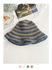 Mũ rộng vành đan rỗng nhiều màu sắc, mũ chống nắng tia cực tím cho kỳ nghỉ biển, mũ rơm dành cho nữ, mùa xuân/hè, chu vi đầu lớn, mũ xô, mũ xô đa năng. - Nhiều màu - Xem 19