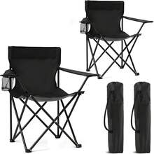 2 Pack Portable Camping Chairs Folding Lawn Chair Outdoor Lightweight Beach Chair With Cup Holder & Carry Bag For Outside Sports, Fishing, Hiking, Travel, Picnic, Backyard (Black-Dark) - 黑褐色 - 查看 8