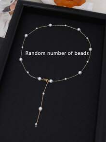 1 pieza Elegante collar en Y de perlas falsas, accesorio de fiesta y diario para mujeres, mejor regalo para mamá y amigas (cantidad de perlas al azar) - Dorado - Ver 3