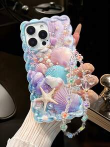 Starfish Painted Braided Wave Edge Transparent Protective Phone Case Compatible With Iphone 17/17 Pro/17 Pro Max, 16/16 Pro/16 Pro Max/16 Plus, 14, 15, XS, 7/8, XR, 7/8 Plus, 11, 12, 13, 14 Pro, 15 Pro Max, Shock-Proof, Creative Design - Multicolor - View 3