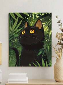 一套DIY无框丙烯画套装 - 黑猫，艺术个性化定制，成人手工，卧室及墙面装饰，简单有趣的绘画，无需绘画经验，实现你的艺术梦想，沉浸在缤纷多彩的世界中，每一笔都表达自我，馈赠亲朋好友的最佳礼物，40*50厘米 - 綠色 - 查看 4