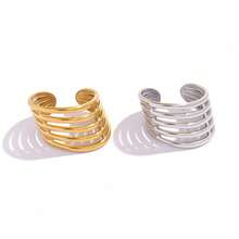 Uself 2 piezas/1 pieza Anillos de acero inoxidable para mujer, diseño de línea torcida minimalista, joyería antidecoloración, baja alergia, adecuado para estilo Y2K y uso diario, tamaño ajustable, joyería occidental, marca para mujer, regalo de vacaciones - Multicolor - Ver 7