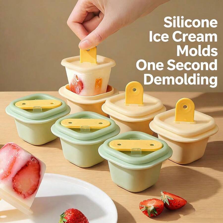 5pcs Tray, Silicone Sealed Mold With Lid, Homemade Ice Cream Popsicle Mold, Silicone Easy Release Ice Stick Maker - Multicolor - View 1
