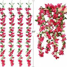1pc 5.9ft Artificial Bougainvillea Wreath, Faux Silk Bougainvillea Vine, Long Stem Fake Bougainvillea Wreath, Suitable For Dining Table Decor, Table Runner, Wedding Arch, Wall Decoration - Rose - View 3