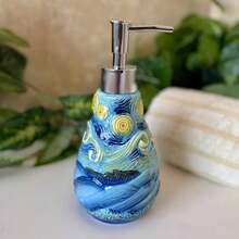 Bình đựng xà phòng bằng gốm họa tiết Đêm đầy sao, chai sữa dưỡng thể màu xanh dương kiểu Van Gogh có vòi bơm, trang trí phòng tắm phong cách nhà nông thôn. - Bầu trời đầy sao - Xem 6