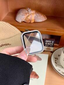 1pc Unisex Silver Sparkling Rhinestone Decorated Fashionable Anti-Drop 2-In-1 Ultra-Thin Tempered Glass Screen Protector Compatible With Apple Watch 40/41/42/44/45/46/49mm, Suitable For Apple Watch Ultra/SE/11/10/9/8/7/6/5/4 Series - Silver - View 5
