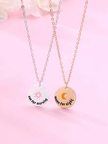 Bộ 2 dây chuyền hình tròn hoạt hình dành cho trẻ em, biểu tượng tình bạn thân thiết (BFF), hình mặt trời và mặt trăng, thích hợp để đeo hàng ngày, làm quà tặng hoặc quà dịp lễ. - Nhiều màu - View 5