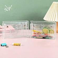 1个大容量透明铅笔盒，简约笔袋化妆包，多功能文具办公用品 - 彩色 - 查看 2
