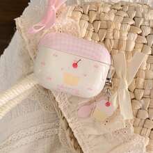 Funda minimalista para iPhone Pro 3/Pro 2 con estampado rosa a cuadros, cereza y pastel, funda protectora personalizada para auriculares de Apple 4/3 con diseño lindo para mujeres - Blanco - Ver 7