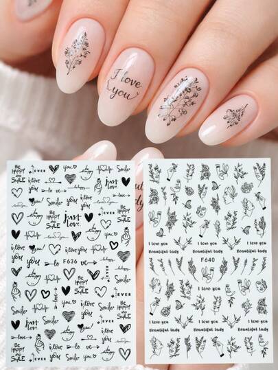 2pcs Heart & Letter Stickers, Suitable For Cups, Nails, Skateboards, Helmets, DIY Decoration, Outdoor Cycling