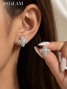 1 Đôi bông tai hình cỏ bốn lá thanh lịch, làm từ bạc sterling 925, món quà trang sức tinh tế phù hợp cho các cô gái mặc hàng ngày, hẹn hò, dự tiệc và các dịp khác. - cỏ bốn lá - Xem 3