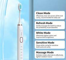 HYUNDAI Smart Electric Toothbrush + 6 Brush Heads Value Set! Unisex Adult, Soft Bristles, Type-C Fast Charging,  Cleaning - White - View 2
