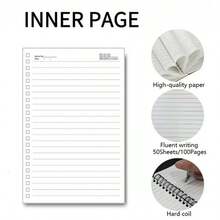 1pc A5 Size Retro Wavy Spiral Notebook, Minimalist Fashionable Cover With "NOTES" Centered, Freely Record Inspirations And Thoughts, Decorate Your Writing Time, Comfortable Note-Taking Experience - X - View 5
