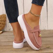 Pink Platform Mule Loafers - Gold Tassel Casual Fashion Beach Shoes - Baby Pink - View 5