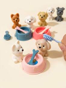8 件/套儿童过家家宠物玩具，随机颜色狗狗配件迷你玩具狗笼玩具套装，感恩节、复活节、圣诞节派对礼物 - 彩色 - 查看 8