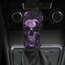 1pc Skull Print Gear Shift Knob Cover & Handbrake Cover Set, Made Of Polyester Fiber, Universal Car Accessories, Unisex - A - View 11