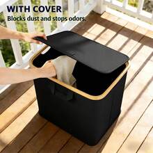 Laundry Hamper With Wheels And Lid, 100L Rolling Clothes Basket With 4 Wheels 2 Locking, Bamboo Handle & Frame Always Upright, Collapsible For Bedroom Bathroom Dorm RV Camping,Black - màu đen - Xem 4