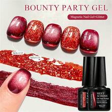MEET ACROSS 1瓶7毫升Bounty Party红色闪粉猫眼凝胶指甲油，闪亮亮片磁性半永久可卸UV凝胶指甲油，适合夏季美甲，美甲DIY，家用及美甲沙龙用品 - 查看 4