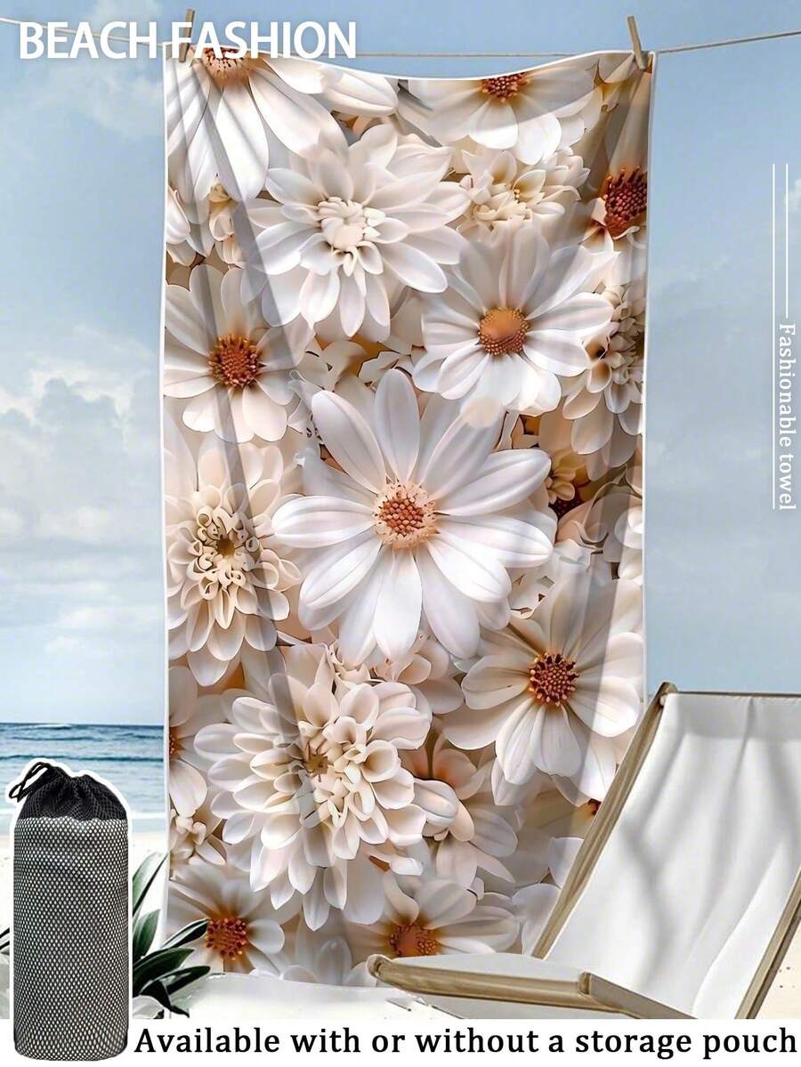 250克超柔软速干沙滩巾,70*140厘米/90*180厘米,浪漫花卉印花,高吸水性便携式游泳/浴巾,适用于沙滩、游泳、旅行、露营、健身 - 彩色 - 查看 1