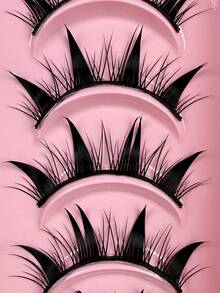 10对装漫画风假睫毛，黑色睫毛梗，尖头小恶魔设计，自然卷翘，适合角色扮演、漫画眼妆及日常佩戴，逼真仿真条状假睫毛 - 黑色 - 查看 7