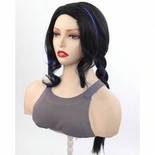 Tóc giả tổng hợp 24 inch, tóc giả cosplay Daria cho Halloween, tóc giả hóa trang tết đôi màu đen. - Màu dương cầm - Xem 3