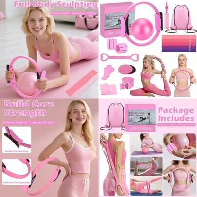 Pilates Kit For Home Workouts Pilates Equipment Set With Ring Ball Resistance Bands Pilates Accessories Pilates Essentials Kit For Women Pilates Sets For Home Exercise