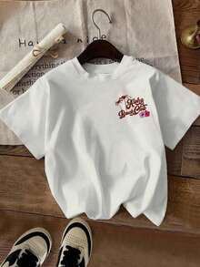 Hawaiian Coconut Tree Surfing Graphic T-Shirt,Loose Casual Short Sleeve Top White - White - View 4