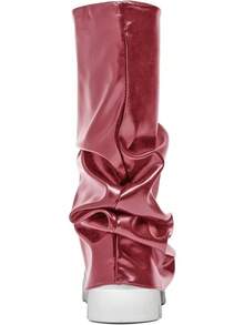 Women's Platform Round Toe Mid Calf Boots With Chunky Heel - M粉 - 查看 9