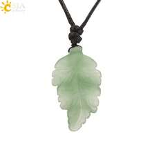 1pc Natural Stone Leaves Pendant Necklace For Women Healing Hand Carved Crystal Necklaces Man Jewelry Halloween Gift H246 - Necklace - View 22