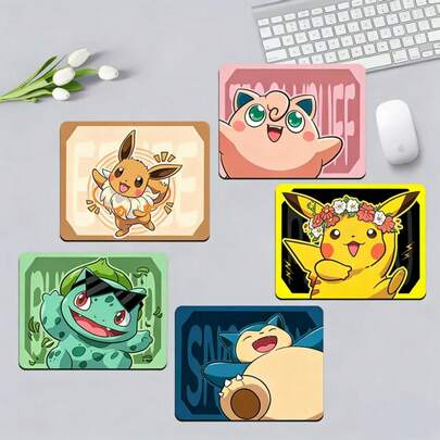  Cute Pokemon Anime Style Mouse Pad, Non-Slip Rubber Base Mouse Pad, Fashionable Cartoon Office & Gaming Desk Mat