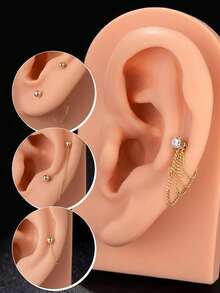 Pendientes chapados en oro de 14K, cadena colgante convertible para doble perforación, pendientes colgantes - Oro/plata - Ver 1