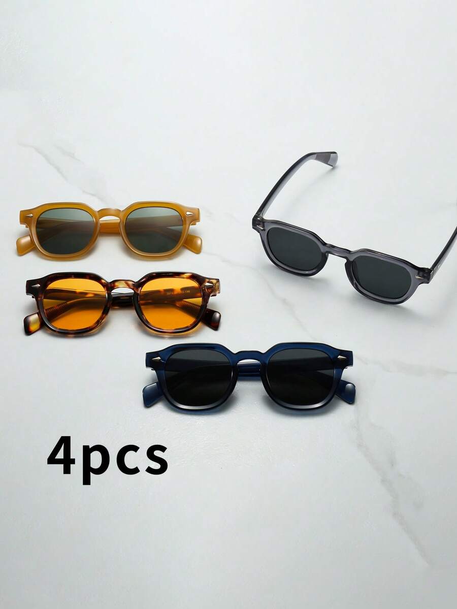 4pcs Unisex Retro Round Frame High Quality Personalized Minimalist Fashion Glasses, Suitable For Travel, Beach, Daily Wear - 4pcS組合 - 查看 1