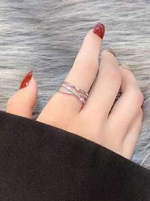 1 Niche High-End Light Luxury Personalized Design Sensory Circle Versatile Micro Inlaid Zirconia Cross Ring - Antique Silver - View 2