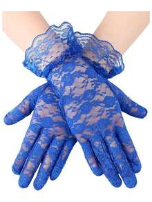3pcs Fascinator With Lace Gloves Tea Party Hat For Horse Racing Flower Kentucky Derby Hat For Women Mother's Day Gift,Summer,Beach,Wedding - Blue - View 5