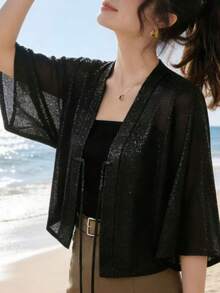 1件夏季轻薄网眼披肩开衫，无袖背心罩衫，多功能空调薄外套 - 彩色 - 查看 7