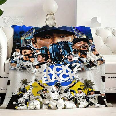 1Pcs Dodgers LAD Baseball Championship Blanket - Intricate Sports-Themed Design Featuring Victorious Players And Dynamic Action Scenes, Perfect Gift For Holidays And Baseball Fans. Dodger Blue,Brooklyn Bridge/Dodger Dog,Jackie,Sandy,Mookie Betts,,Yoshinobu Yamamoto,Dave Roberts.Throw Blankets,Nap Blanket,Noon Nap Blanket,Siesta Blanket,Lunch Break Blanket,Outdoor Camping Travel Blanket,Durable Fabric,Artistic Design,Versatile Accessory,Outdoor Enthusiasts,Room Decor,Home Décor,Bedroom Decor,New Year's Day, Valentine's Day,  Sunday, St. Patrick's Day, Irish Culture Day, April Fool's Day, Easter, Mother's Day, Father's Day, Flag Day, Halloween, Christmas Eve, New Year's Eve, Christmas Day – The Perfect Gift For Friends, Family, And Lovers.
