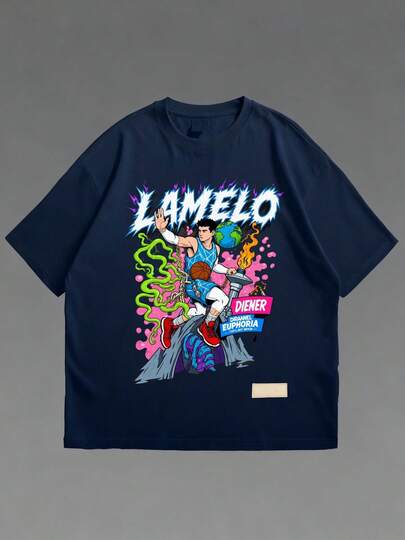 Camiseta con gráficos de estilo dinámico y caricaturesco, con texto llamativo y un personaje divertido - Perfecta para uso casual, estilo urbano y actividades deportivas. Incorporates Colorful Abstract Elements for a Vibrant Look - Ideal for Fashion-Forward Individuals Seek playeras de niño ropa de niño