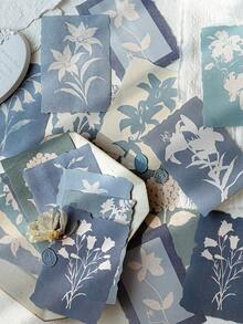 MOCARD 20pcs/Pack Vintage Botanical Floral Themed Scrapbooking Papers, Non-Adhesive DIY Decorative Materials, Holiday Gift, Handmade Collage Supplies, Personalized Scrapbook Planning, Creative School Stationery - 1. Soft Blue Lily - View 1