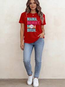 Women's-ShirtWomen's Baseball Graphic-Shirt - Casual Short-Sleeve Crew Neck, Summer And Spring Top With Baseball And Drip Design, Baseball Mom Apparel |   Fun Printed Tops |   Knit Construction, Baseball-ShirtFashionable Women's Clothingshirts,Clothes,White Top,Graphic Tee,Suitable Gym, Workouts, Everyday Casual Wear, And Street Style. - 紅色 - 查看 14