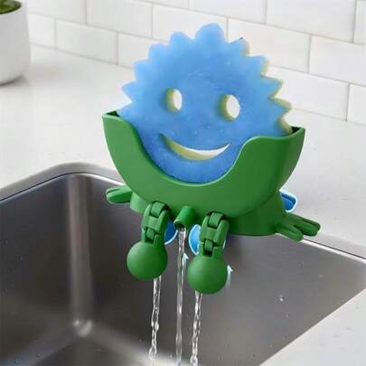 1pc High-Efficiency Draining Sponge Holder & Soap Dispenser, Durable Material, Leak-Proof Design To Prevent Water Accumulation, Suitable For Kitchen And Bathroom