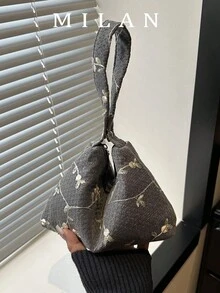 2026新款蕾丝编织三角单肩包，百搭草编手提包，女士 - 黑色 - 查看 2